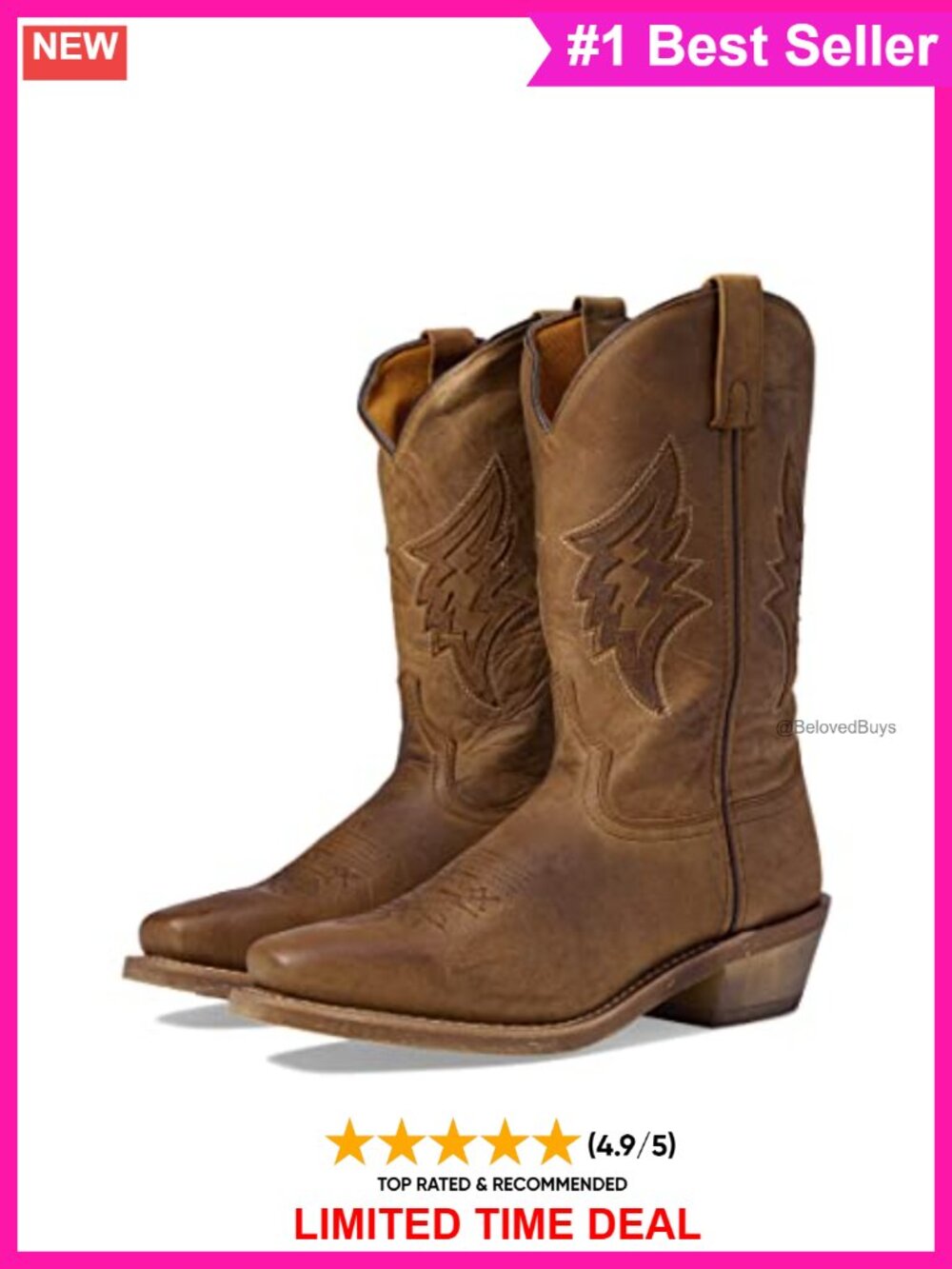 Laredo Nico Embroidered Square Toe Pull On Mid Calf Leather Western Boots